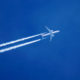 Trace of the high flying plane in the clear blue sky