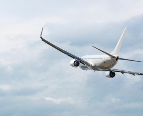 Airplane flying in the beautiful sky
