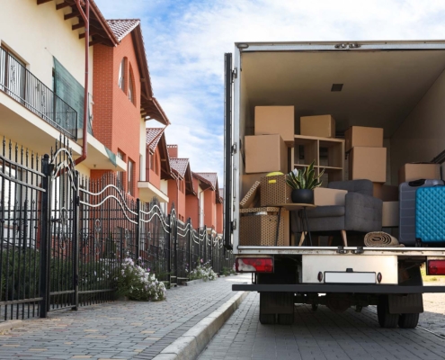 Moving vehicle filled with boxes
