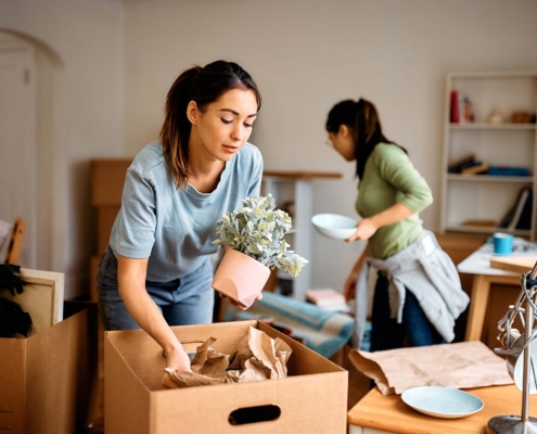 Person packing belongings into cardboard boxes